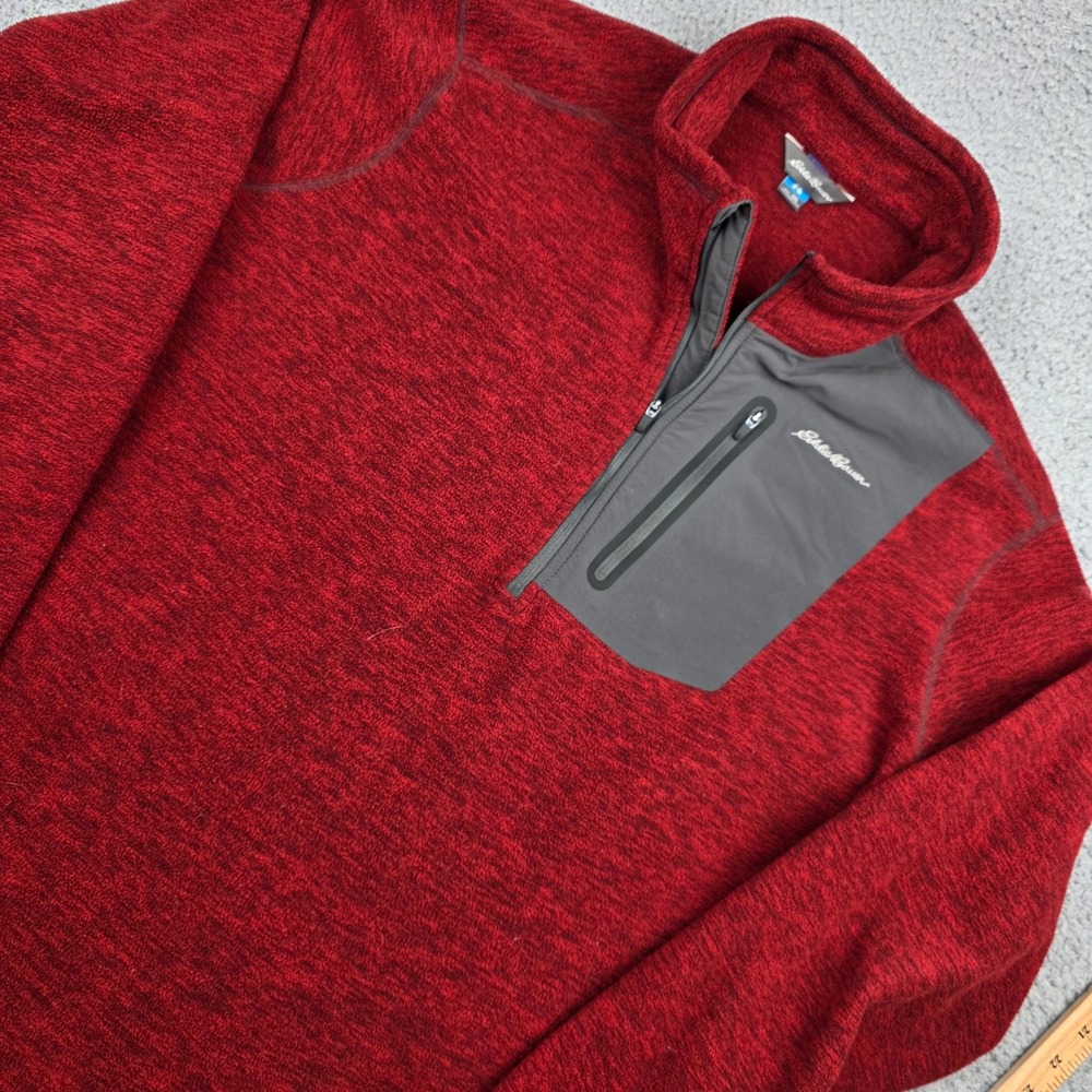Eddie Bauer First Ascent Mens 2XL Red‎ Marled 1/4 Zip Fleece Pullover